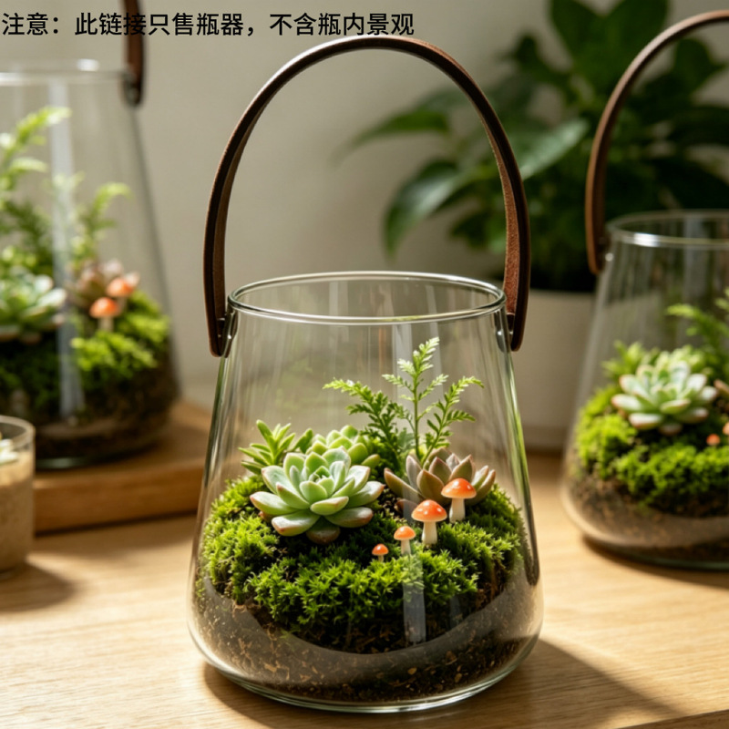 Portable Moss Micro-Landscape Ecological Bottle with Transparent Glass DIY Handmade Hydroponic Succulent Green Plant Landscaping Vase