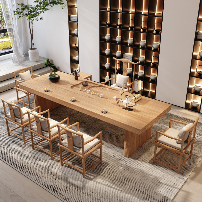 新中式茶桌椅组合一体茶台大板原木家用实木茶桌全套办公功夫茶几