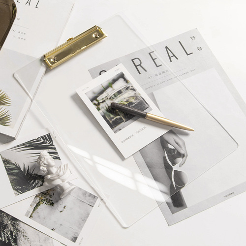 a4 file transparent acrylic board clip student office writing exam pad gold plastic order board