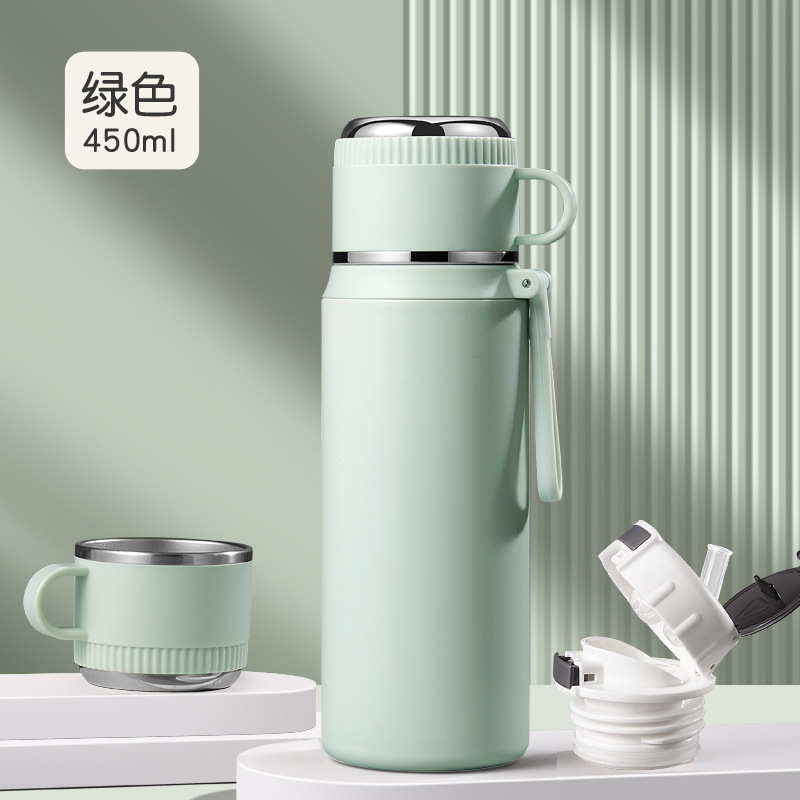 Chuangwu Society Taza de aislamiento térmico para niños, estudiantes de secundaria y secundaria 316 acero inoxidable taza de agua de paja especial para mujeres portátiles