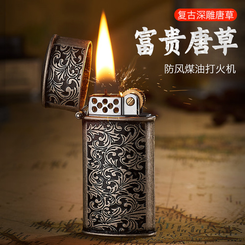 Classic relief Tang kerosene lighter grass vintage retro nostalgic grinding wheel men's gift cross-border foreign trade wholesale