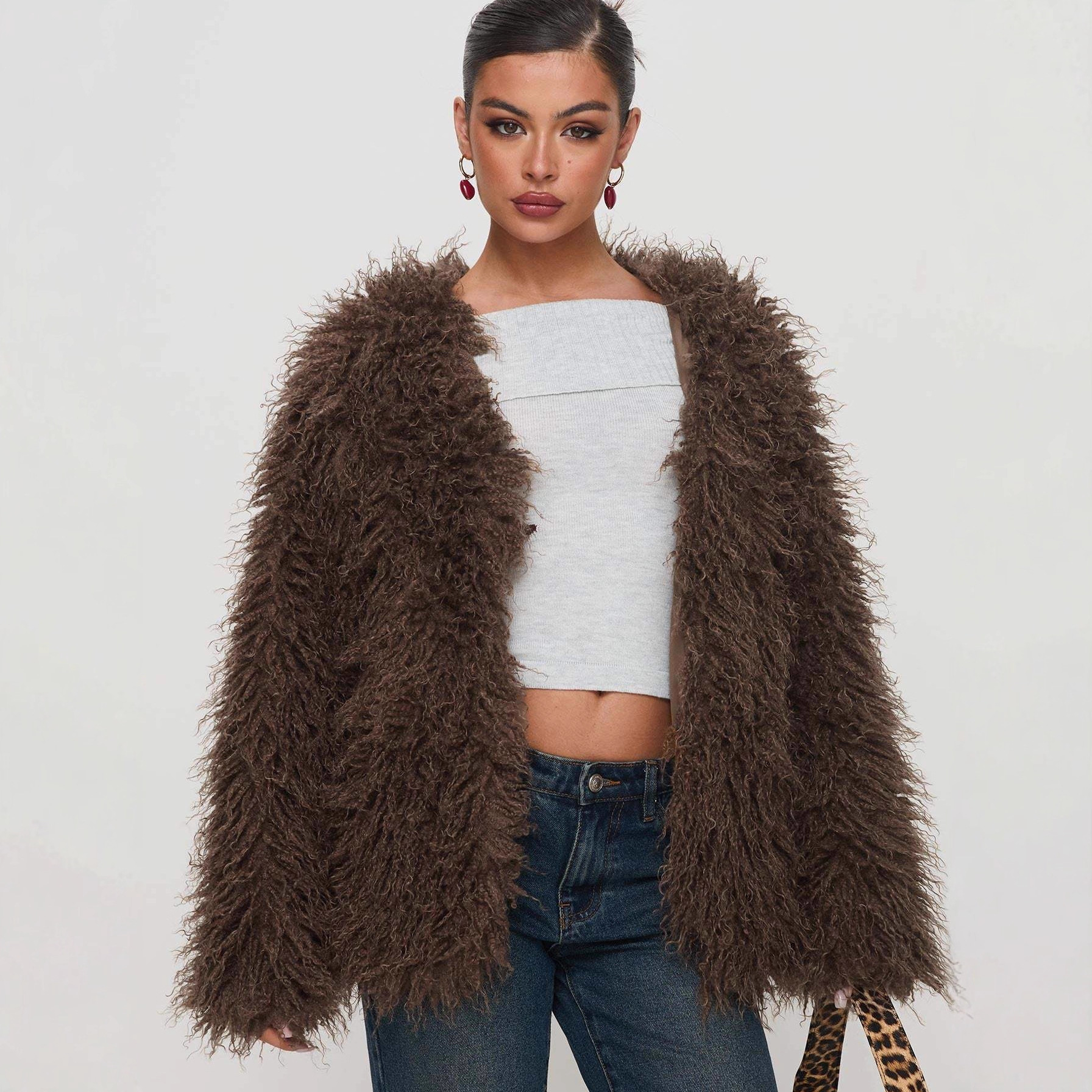 European and American Cross-Border Imitation Fur Jacket Short Fox Fur Environmentally Friendly Fur Jacket Fluffy Plush Women's Clothing Factory Direct Supply