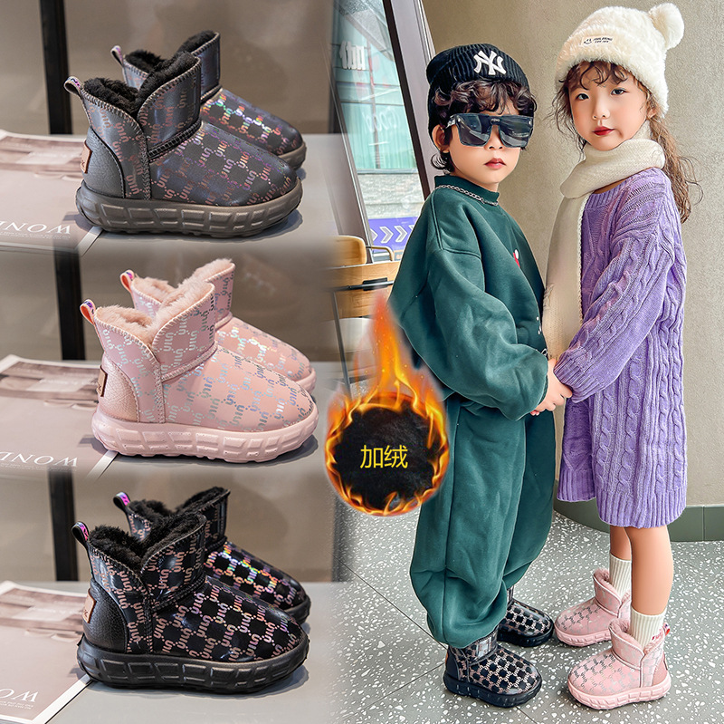 Botas de nieve para niños 2024 invierno nuevos zapatos para niños zapatos de algodón grandes zapatos de algodón para niños más zapatos de lana para niñas