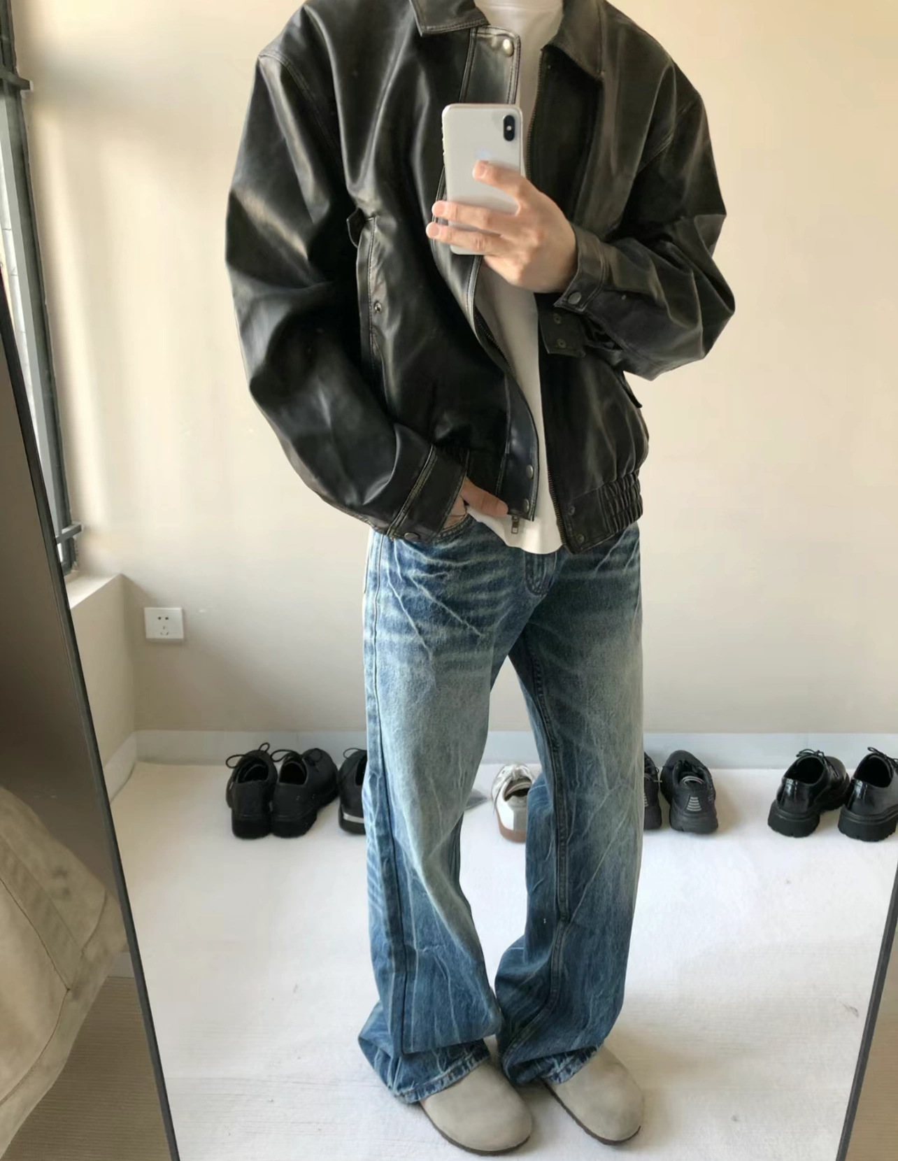 Vintage Washed Lightning Bolt Jeans Straight Leg Denim Pants_voghion.com