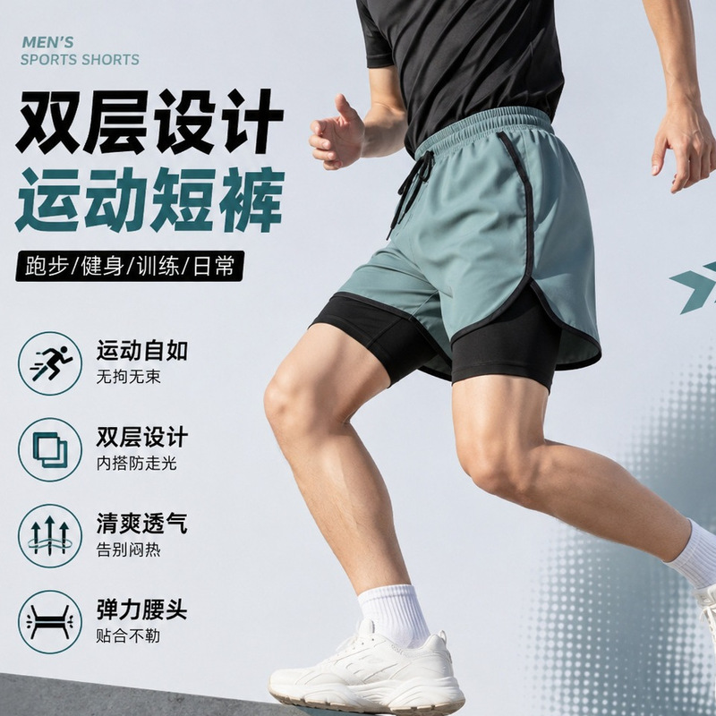 2026 New Style Fake Two-Piece Shorts Men's Sports Pants Men's Running Pants Men's Beach Pants Men's Fitness Pants Duanqi