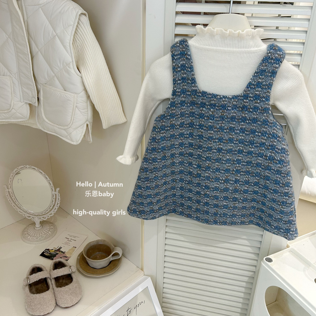 [Ropa de niños de Leen] chaleco azul de invierno de niñas, vestido de Año Nuevo para bebés y vestido de acero