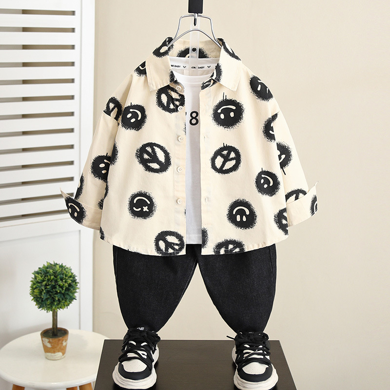 5835 camisa para niños 2024 otoño nuevo estilo primavera y otoño para niños camisa casual de manga larga chaqueta de bebé para hombres de estilo occidental