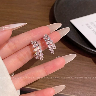 韩系微镶锆石C形耳环女小众设计高级感耳钉时尚百搭独特耳饰批发