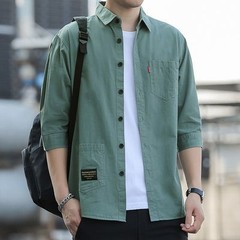高級なアイロンなしのゆったりした版のシャツの男性の夏の7分の袖のカジュアルな仕事の服装のシャツの紳士服の韓国版の潮流