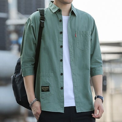 High-grade Non-ironing Loosen Shirt Men's Summer Seven-sleeve Casual Workwear Shirt Men's Korean-style Fashion High-grade Non-ironing Loosen Shirt Men's Summer Seven-sleeve Casual Workwear Shirt Men's Korean-style Fashion