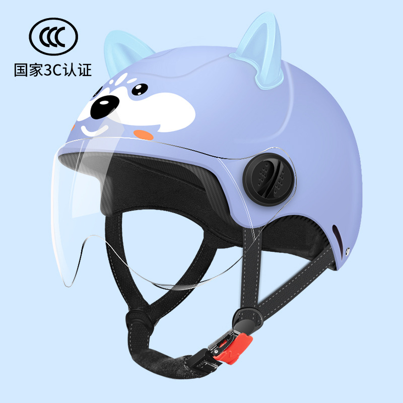 국가 3C 인증 파란색 강아지 + 투명 거울, 2~14세, 머리 둘레 조절 가능 - 작은 귀 없음