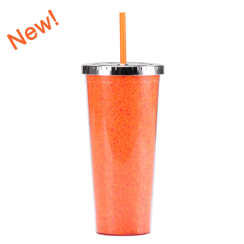 Copa de paja de plástico de doble capa de gran capacidad Amazon 24oz como taza de agua universal de comercio electrónico transfronterizo para estudiantes masculinos y femeninos