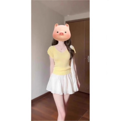セクシーな純粋な欲望の気質 V ネックショートスリーブ Tシャツ女性の夏の新しいウエスト痩身ショートホットガールニットトップ