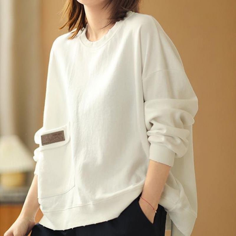 春季新款棉卫衣女韩版休闲宽松圆领百搭大码长袖打底上衣|undefined