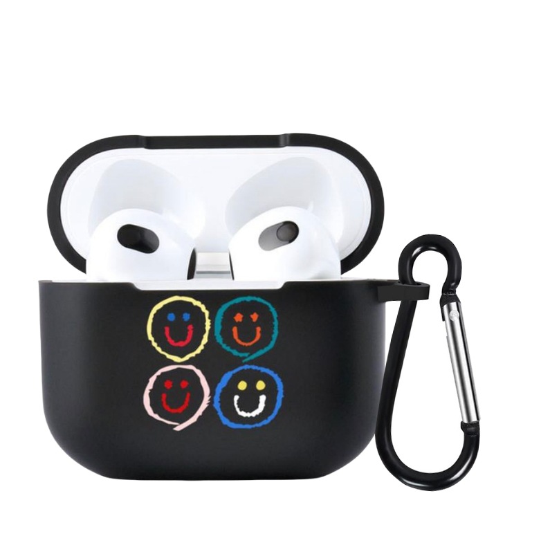 웃는 얼굴 이어폰 케이스 4개 + 카라비너