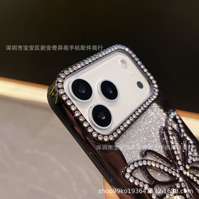 渐变闪粉镂空电镀蝴蝶软壳高级感适用iPhone17Promax苹果16手机壳|undefined