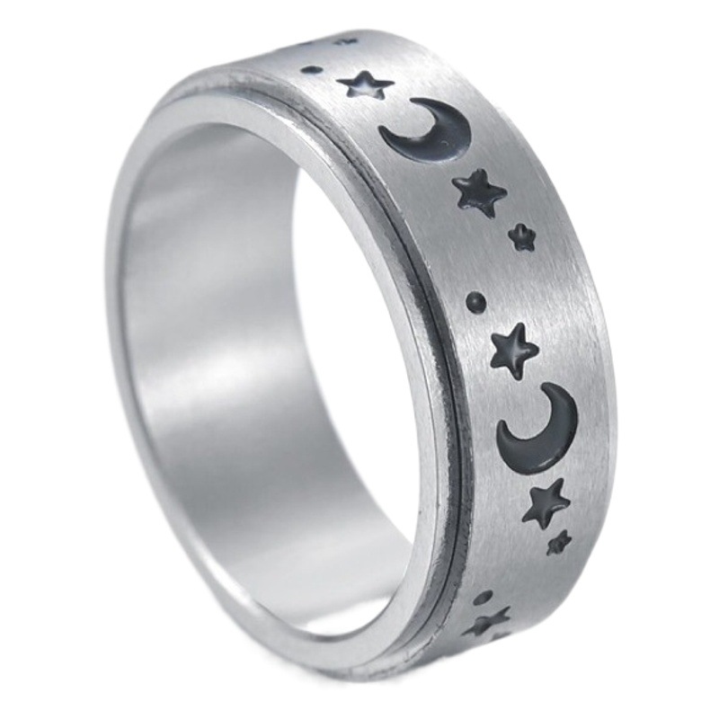 Transfronterizo de acero de titanio sol, luna, estrellas, tiempo para transferir anillo giratorio moda descompresión joyería de acero inoxidable