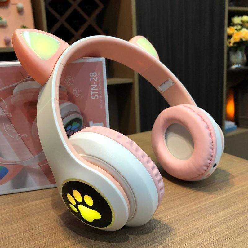 2025年新型発光ヘッドホン型ワイヤレスBluetooth猫耳イヤホン ゲーム、復習、リスニング学習、学生、家庭用|undefined