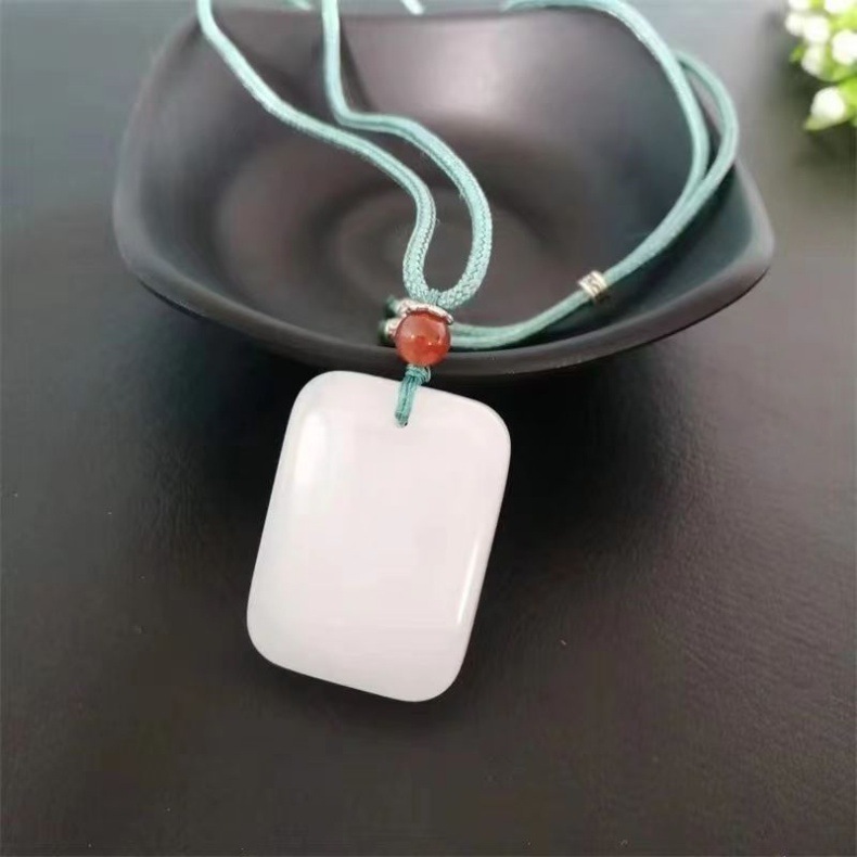 Mặt dây chuyền ngọc Hetian tự nhiên Tân Cương hình bài vị bình an chi tiết 5