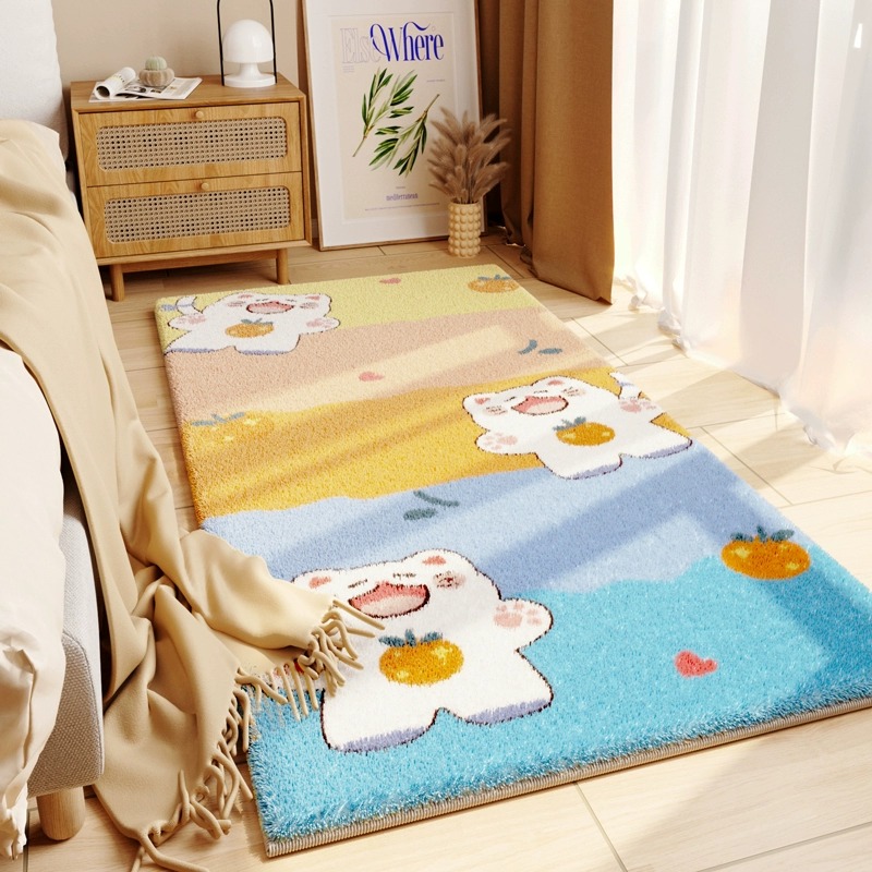 무지개 오렌지 고양이 플라스틱 바닥 lambswool 매트