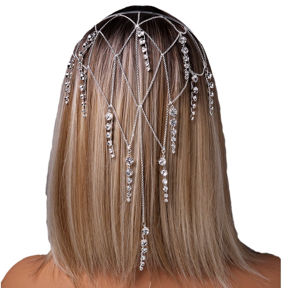 Europa y los Estados Unidos de la nueva red de bordas de cabello temperamento de diamante cadena de cabello de novia joyería universal banda de cabeza