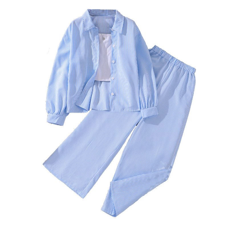 7-12 Nyt Børnetøj Mellemstor og Stor Stribet Langærmet T-shirt Top Piger Sæt_voghion.com