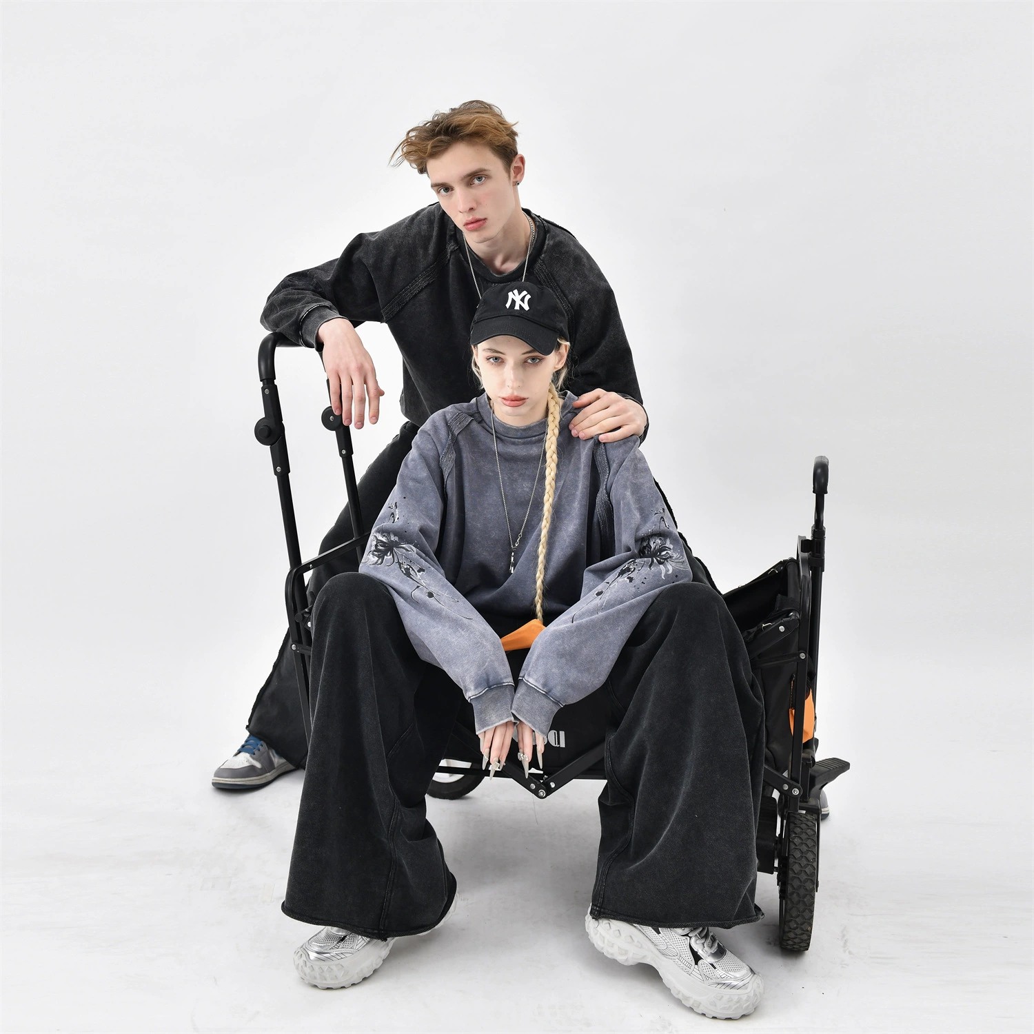 Европейский и американский 430 г чистый хлопок махровый модный свитшот для пар, женский американский ретро потертый свободный повседневный топ с длинными рукавами