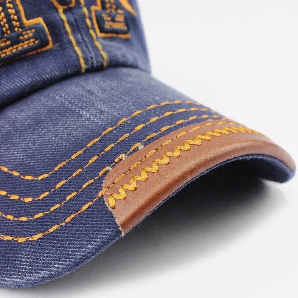 Men's Trendy Duck Tongue Outdoor Sunshade Denim High Quality Embroidered Baseball Hat Adjustable_voghion.com