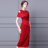 Spring and summer red off shoulder short sleeve long dress