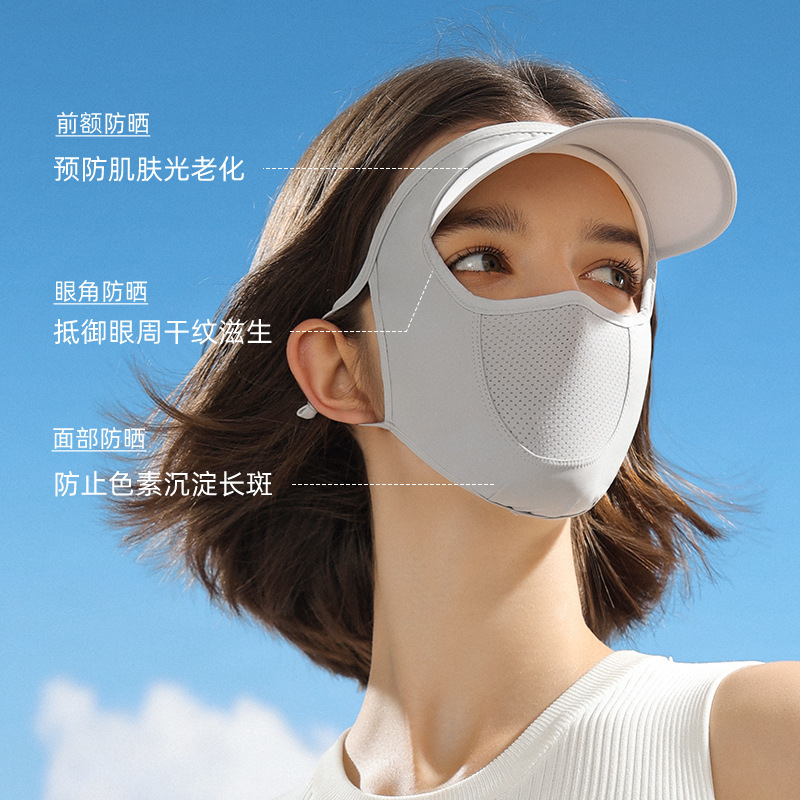 Summer Sunshade Face Mask Full Face UV Protection Breathable Hat Ice Silk Cooling Women Driving Cycling
