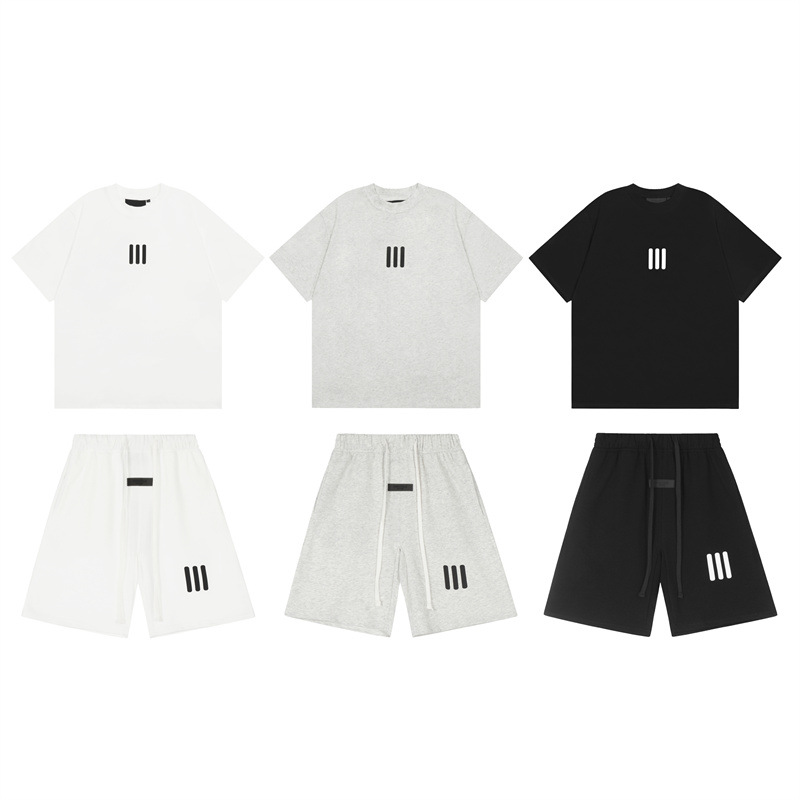 FOG ESSENTIALS de doble hilo, pantalones cortos de tres barras, marca de moda, estereoscópica, silicona, calles sueltas, pantalones de cinco puntos para hombres