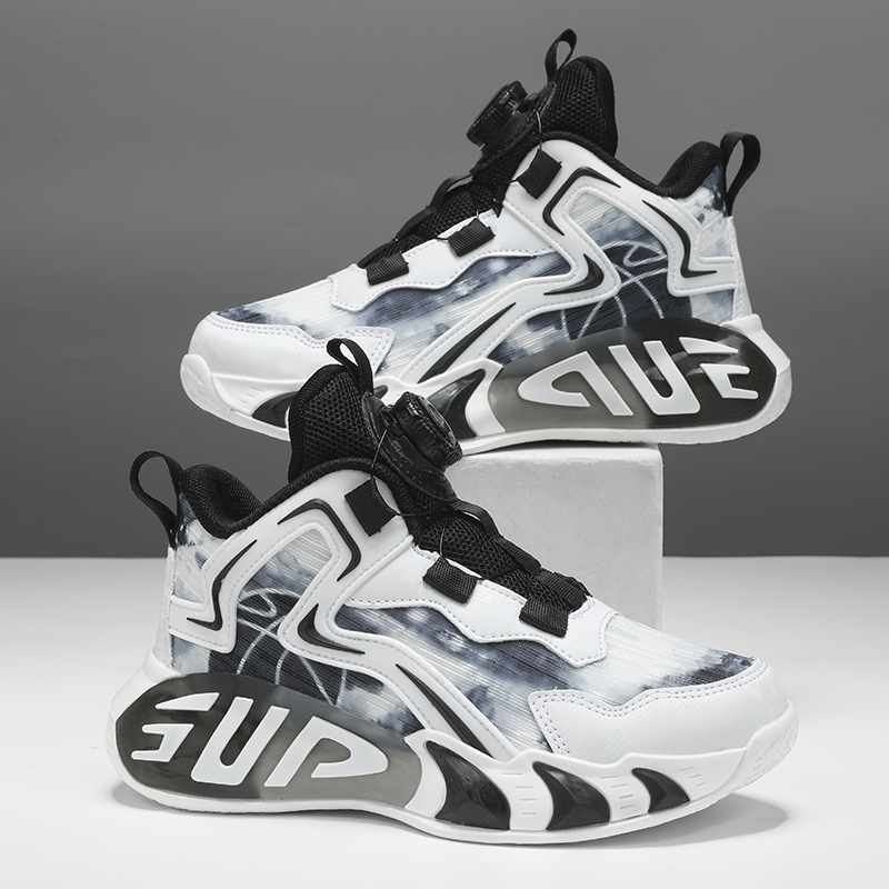 Zapatos para niños, zapatos de baloncesto para niños, primavera y verano, nuevos zapatos para correr transpirables de malla, zapatos deportivos con botones para niños de mediana edad, marea