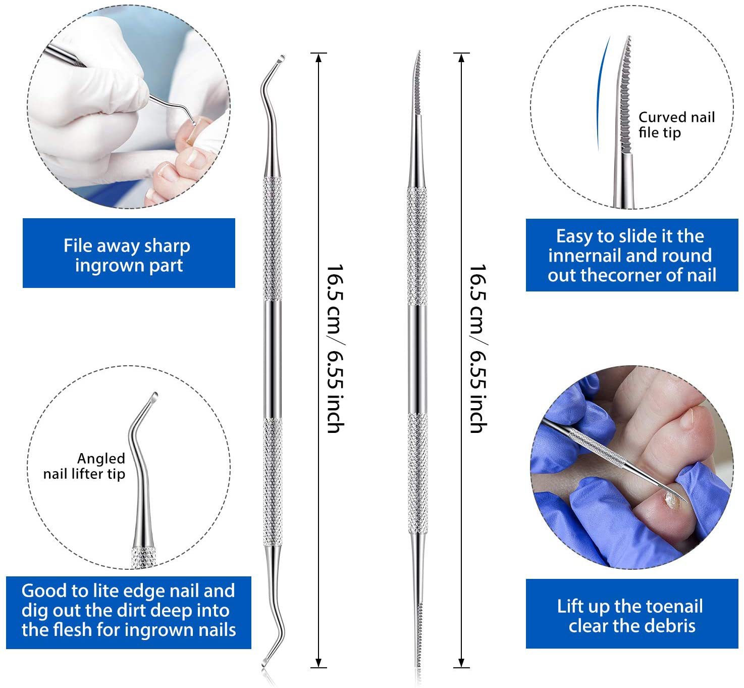 Exfoliating manicure tools set stainless steel