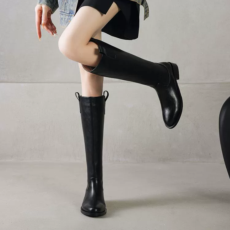 Кожа на голове, но сапоги на коленях женские осенние и зимние сапоги на молнии ретро высокие сапоги толстые каблуки тонкие сапоги рыцаря