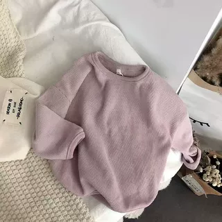 支持定制~韩版儿童春秋款卫衣宝宝上衣儿童纯色打底衫柔软透气