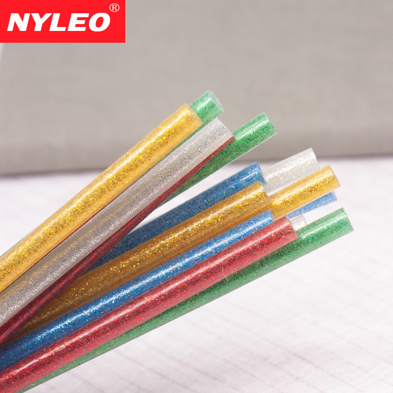 批发热熔胶棒彩色金葱胶条玻璃胶棒热胶枪专用EVA硅胶7mm小高粘