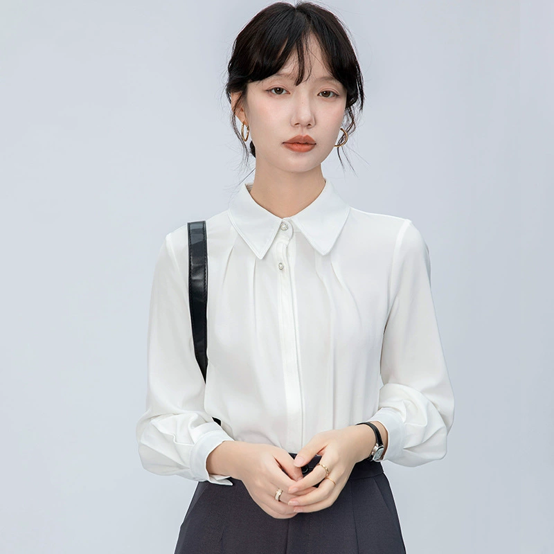 Реальный выстрел с длинными рукавами белая рубашка женская весна и осень 2024 новая поездка на работу на профессиональном платье интервью
