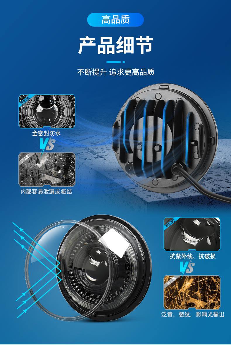 7inch Harley Motorcycle Led Headlight Modification Round Retro Headlight Angel Eye Turn Signal Small Gravel Light