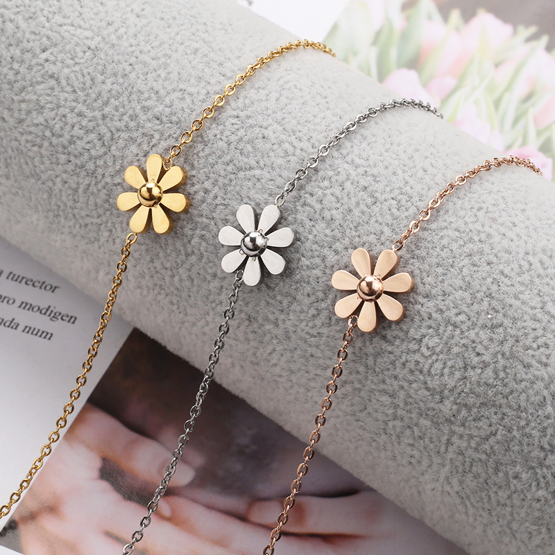 Flower Pattern Simple Style Flower Stainless Steel Women's Anklet
