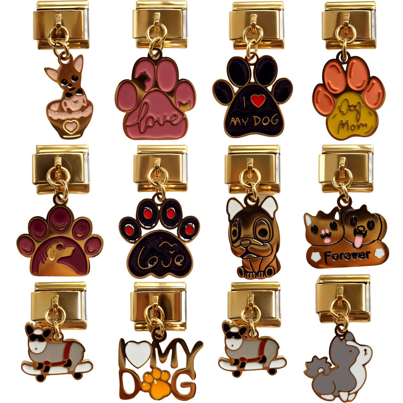 Italian Modular Bracelet Dog Paw Puppy Series Stainless Steel Pendant DIY Bracelet Italian Charms