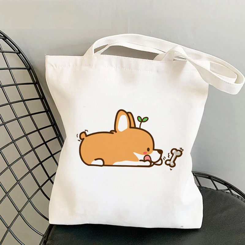 Cute Corgi Corgi Perro Perro Perro Impresión Canvas Bolsa de hombro Bolsa de mano de estudiantes en stock