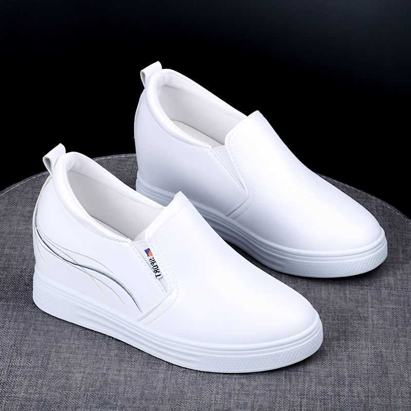 Demi-season white sneakers with hidden heel