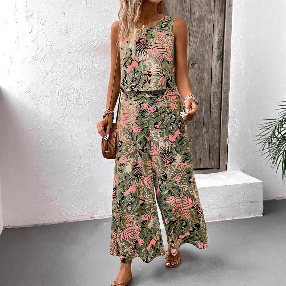 Damen Set Aus Bohemian Top Und Hose Mit Geradem Bein_voghion.com