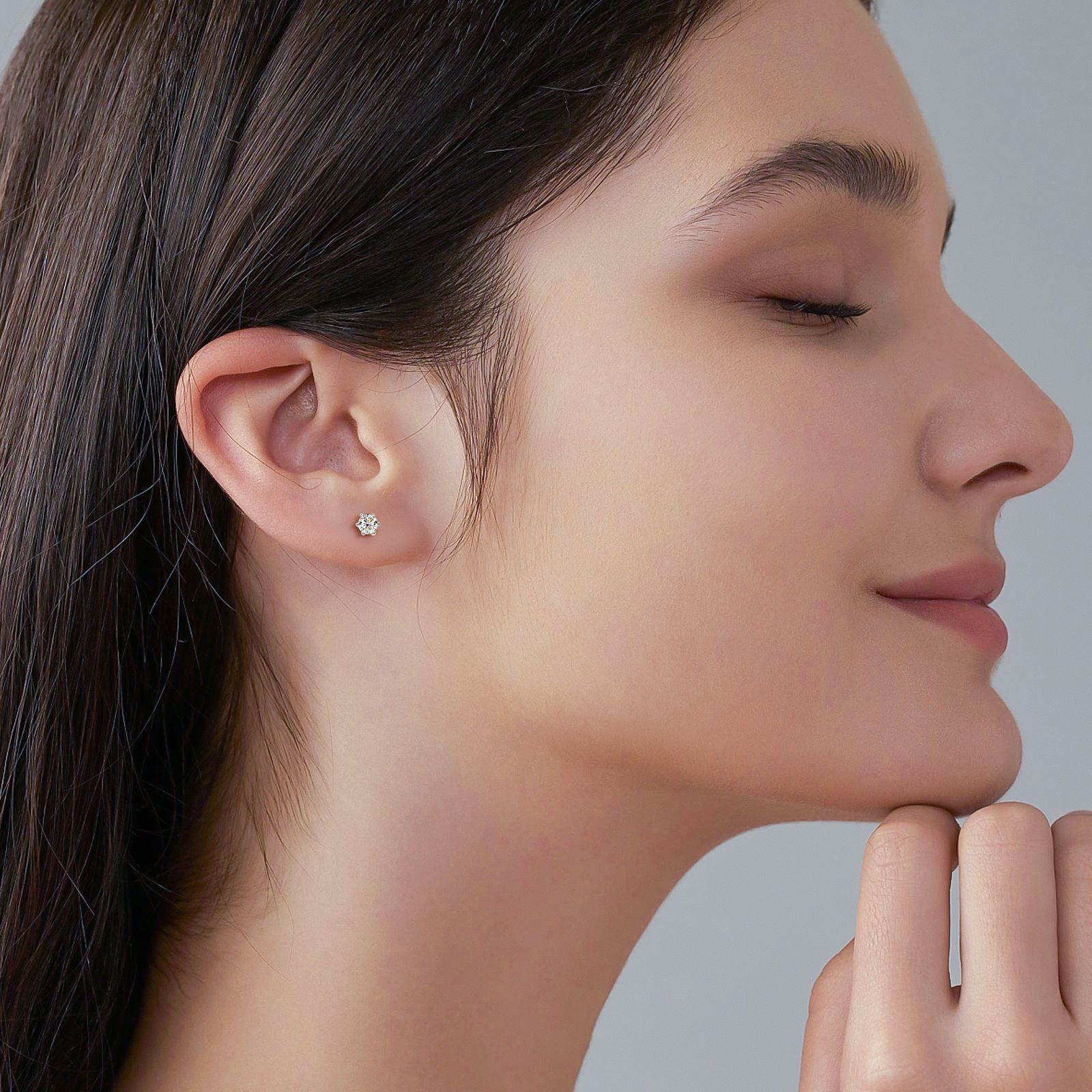 熱銷經典六爪耳釘女時尚簡約百搭s925純銀鍍18k金D色莫桑石耳骨釘