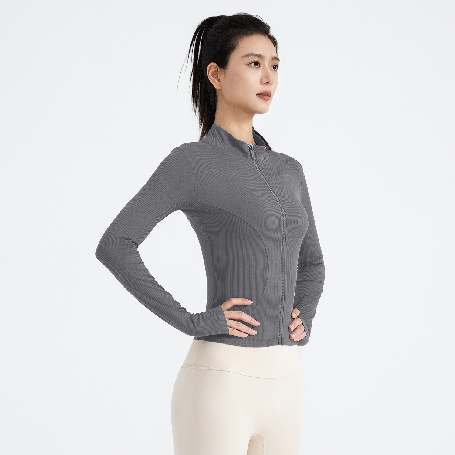 Juyitang nueva chaqueta deportiva delgada al aire libre chaqueta delgada de yoga protector solar femenino de manga larga acanalada