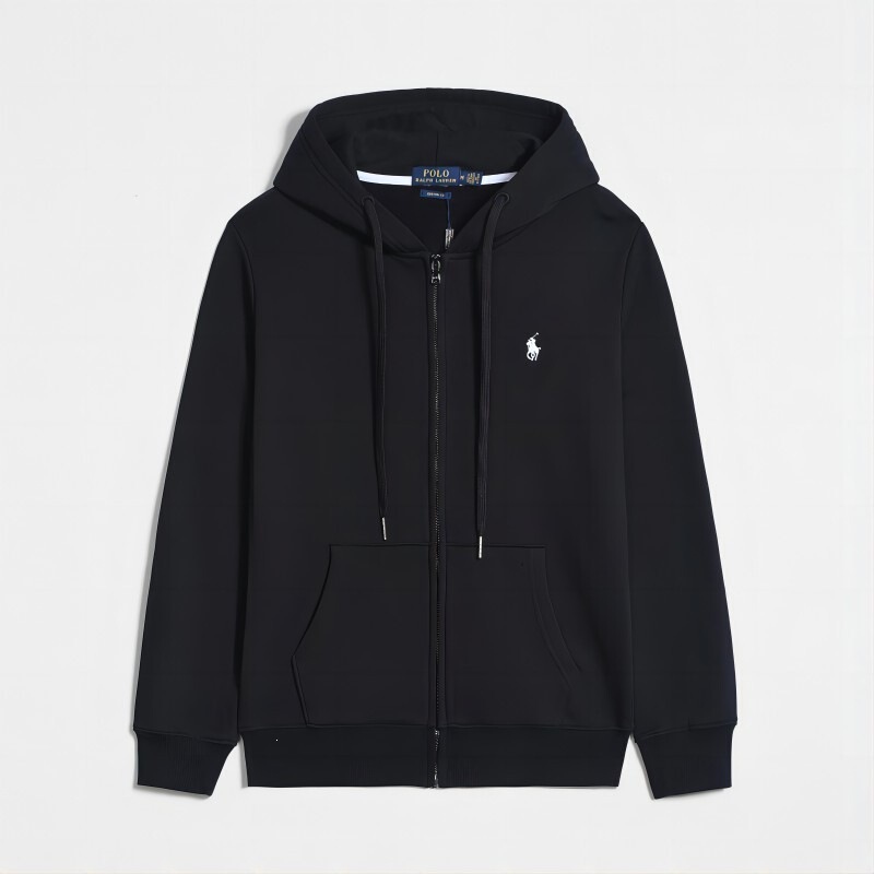 Spring and Autumn Style Fleece Zip-Up Long-Sleeve Sweatshirt for Men, Casual Embroidered Pony Logo Zip-Up Sweatshirt and Pony Sweatpants