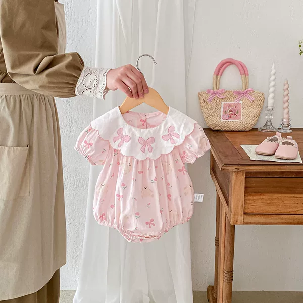 Baby clothes summer jumpsuit female baby full moon hundred days princess ha clothes summer thin short sleeve bag fart clothes