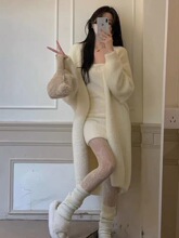 2025秋冬慵懒宽松过膝中长款加厚纯欲仿水貂绒针织毛衣开衫外套女