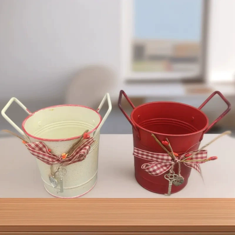 Рождественский любовник серии мясистый цветочный горшок с бантом Оловянное ведро домашнее настольное украшение украшения ведро для хранения цветочное ведро
