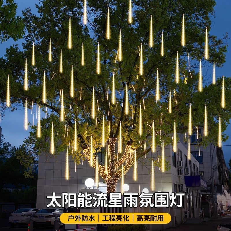 Guirnalda de Luces LED Solares con Forma de Lluvia de Meteoros para Proyectos de Iluminación Exterior, Luces Decorativas para Ambiente de Patio.